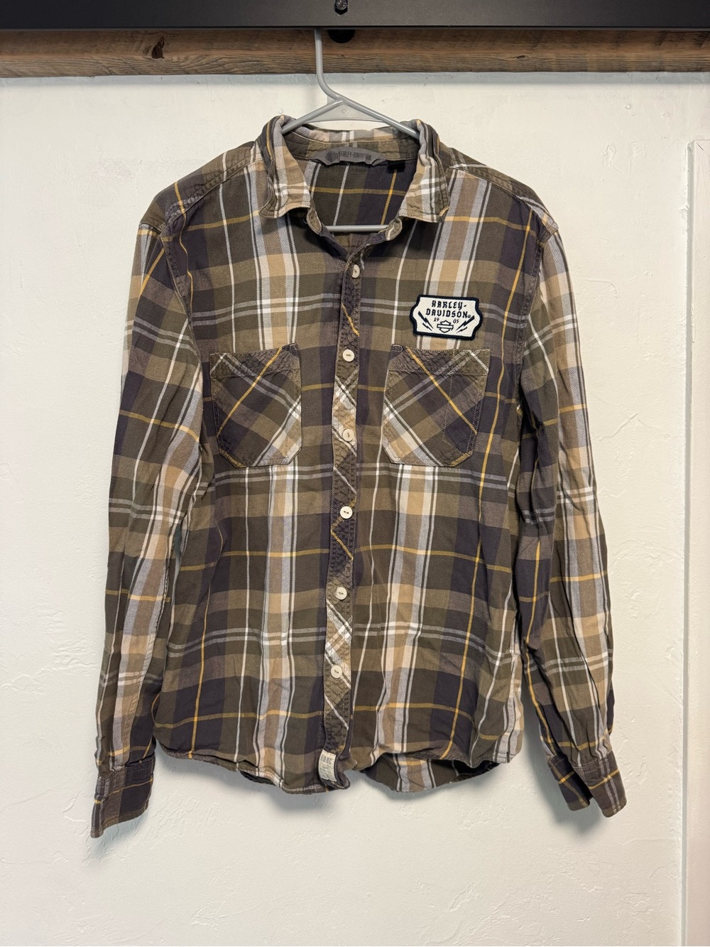 Harley-Davidson Brown and Tan Plaid Button-Up Shirt